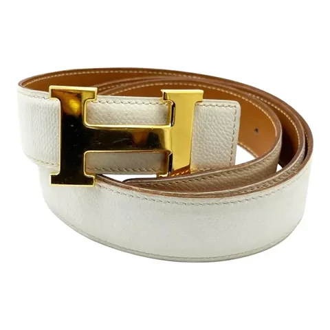 Cream leather belt with gold buckle