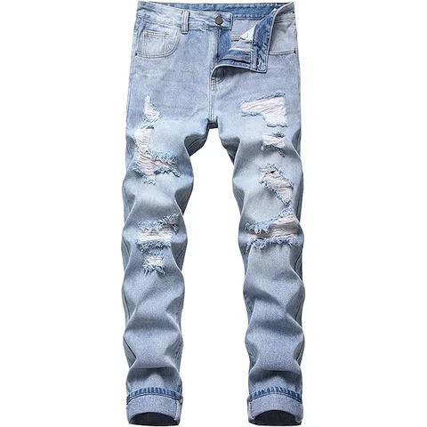 Light blue distressed jeans